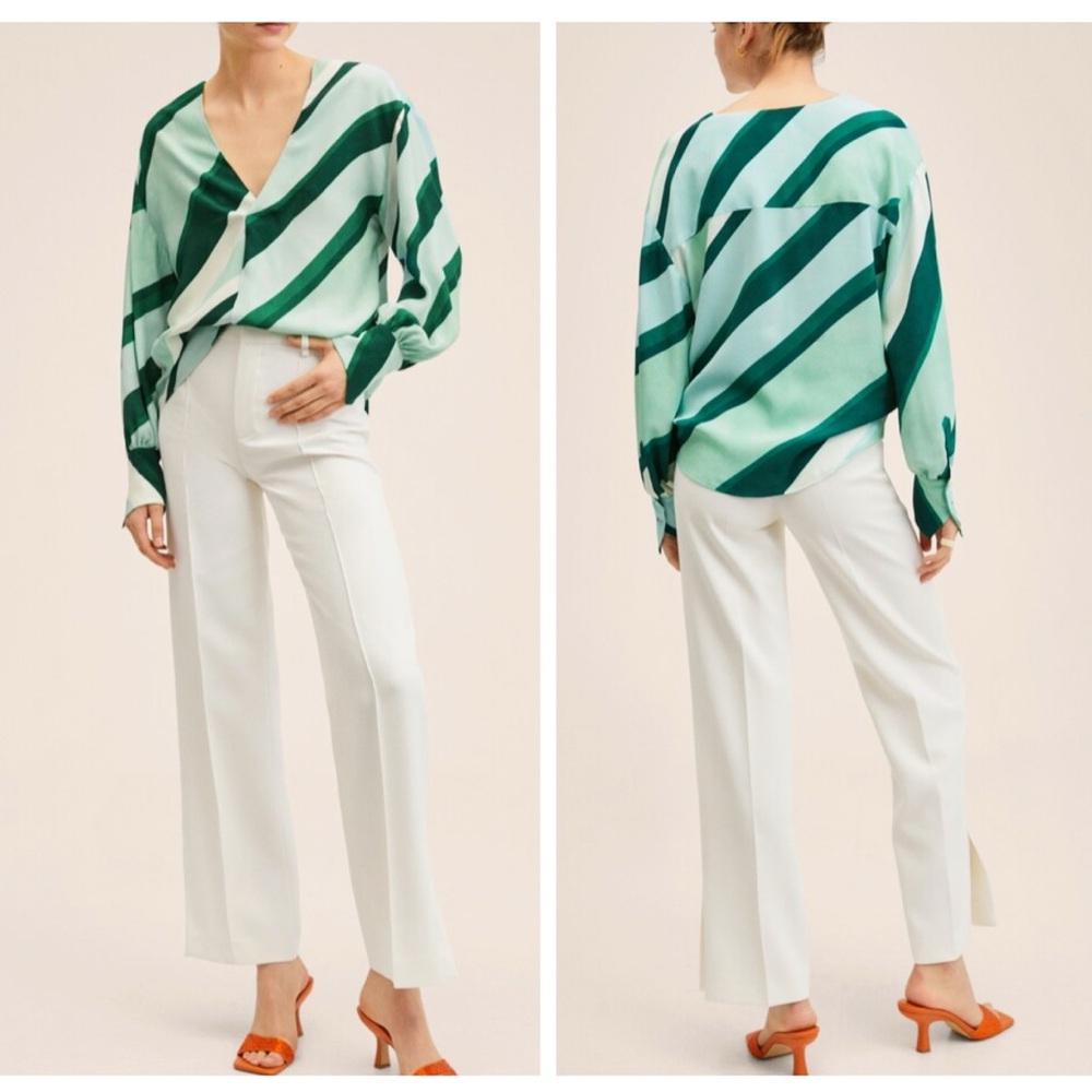 MANGO Printed Striped Blouse Oversized
